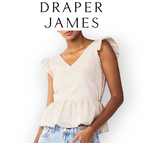 Stripe Flutter Sleeve Blouse by Draper James NWT size L - Picture 1 of 9
